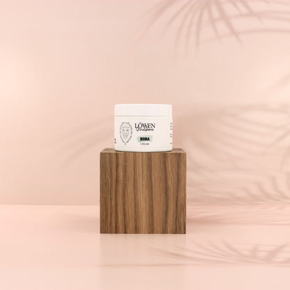 Löwenmähne Produkt Foto Boba Cream Hintergrund Palmen