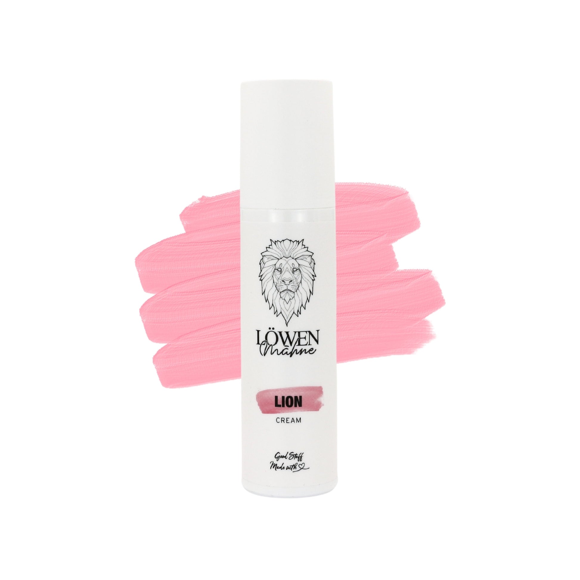 Löwenmähne LION Cream Stylingcreme für flexiblen Halt und natürliche Haarstruktur vor rosa Hintergrund.
