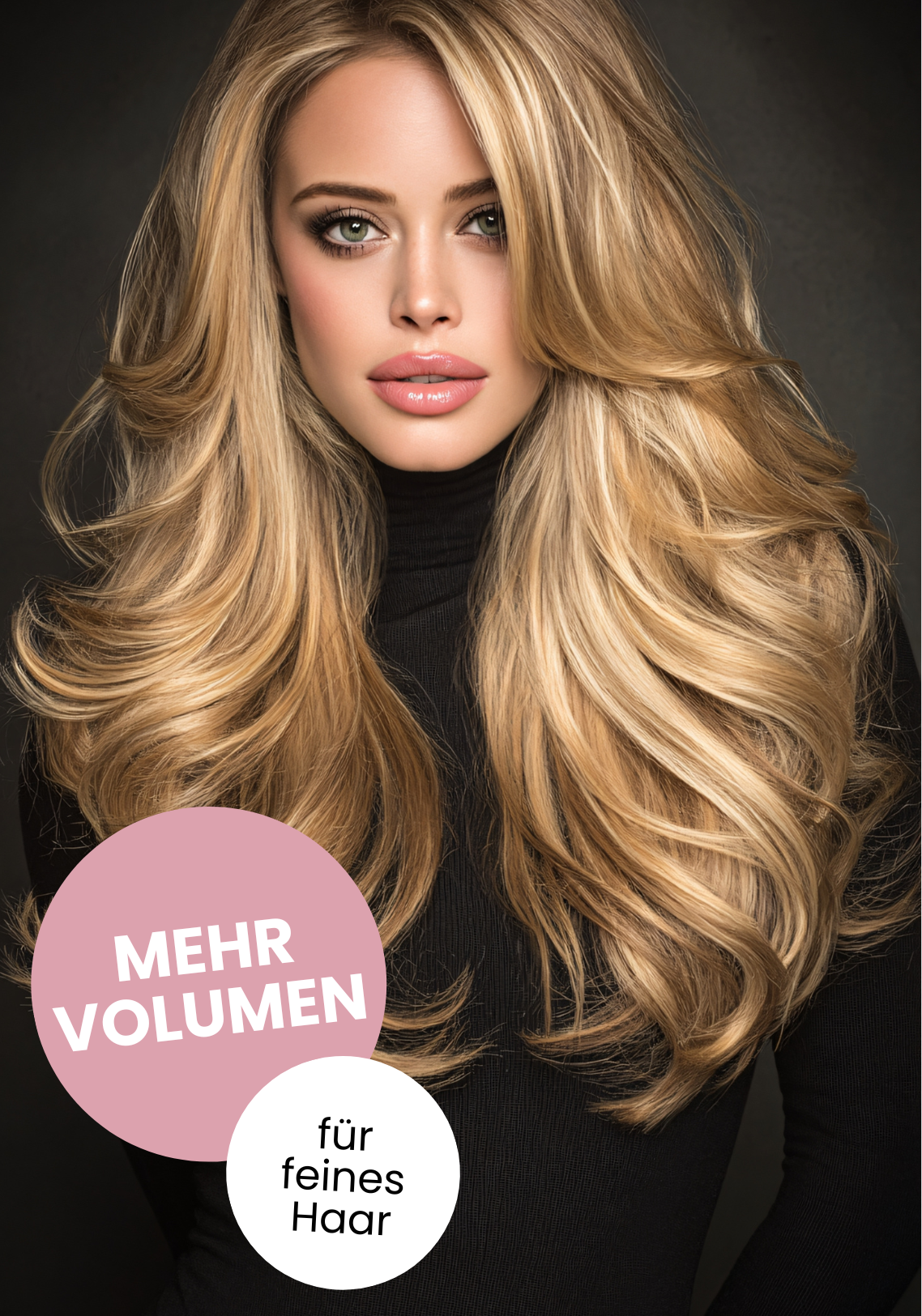 Frau mit blondem, prachtvollem Haar und viel Volumen. Unsere Lieblingstipps für mehr Volumen bei feinem Haar!